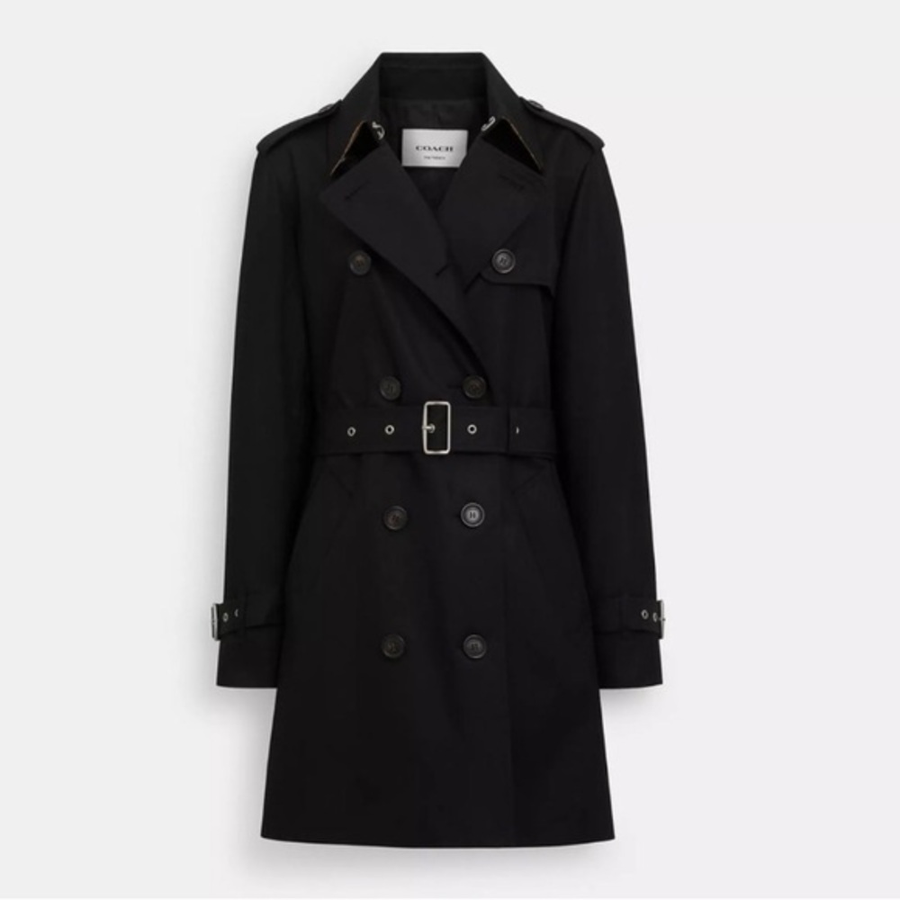 Coach Leatherware Trench Coat Double Breasted Long in Black